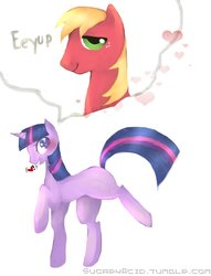 Size: 782x1022 | Tagged: safe, artist:kissey-su, big macintosh, twilight sparkle, earth pony, pony, g4, blank flank, male, ship:twimac, shipping, stallion, straight