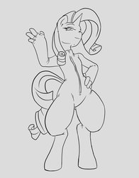 Size: 940x1200 | Tagged: safe, artist:bastianmage, rarity, anthro, g4, catsuit, female, furry, lineart, monochrome, solo, wip