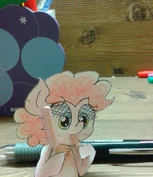 Size: 660x763 | Tagged: safe, artist:danadyu, pinkie pie, g4, eating, food, jumped-out-pinkieanswers, paper child, photo, popsicle, traditional art