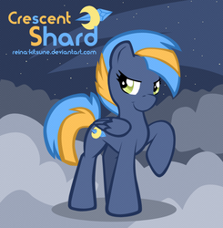 Size: 1000x1019 | Tagged: safe, artist:reina-kitsune, oc, oc only, oc:crescent shard, pegasus, pony, >:), cloud, cloudy, female, folded wings, mare, night, on a cloud, raised hoof, solo, standing, starry sky, stars, wings