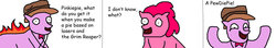 Size: 1024x181 | Tagged: safe, artist:pewdie-pinkiepie, pinkie pie, oc, oc:clarance, g4, 1000 hours in ms paint, bowtie, comic, comic sans, duo, fedora, hat, joke, ms paint, necklace, pewdiepie, wat