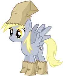 Size: 650x760 | Tagged: safe, derpy hooves, pegasus, pony, g4, bag, bags, clothes, costume, cutie mark, female, mare, nightmare night, paper bag wizard, shoop, solo, the man they call ghost, true capitalist radio