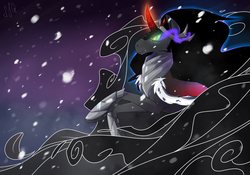 Size: 5000x3500 | Tagged: safe, artist:pon-ee, king sombra, umbrum, g4, male, shadows, snow, snowfall, solo