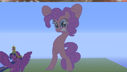 Size: 1366x768 | Tagged: safe, pinkie pie, twilight sparkle, alicorn, pony, g4, evil enchantress, female, mare, minecraft, minecraft pixel art, pixel art, twilight sparkle (alicorn)