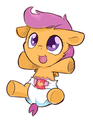 Size: 720x960 | Tagged: safe, artist:cuddlehooves, scootaloo, pony, g4, baby, baby pony, baby scootaloo, cuddlehooves is trying to murder us, cute, cutealoo, diaper, female, foal, poofy diaper, solo