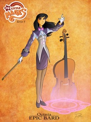 Size: 1867x2490 | Tagged: safe, artist:didj, octavia melody, human, my little mages, g4, bard, bow (instrument), cello, fantasy class, female, humanized, musical instrument, solo, summoning