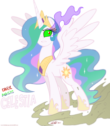 Size: 5031x5750 | Tagged: safe, artist:redapropos, princess celestia, g4, absurd resolution, clothes, dark magic, female, jewelry, magic, mud, peytral, shoes, solo, sombra eyes, tiara