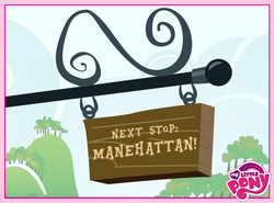 Size: 850x628 | Tagged: safe, g4, my little pony: friendship is magic, official, season 4, manehattan, my little pony logo, sign