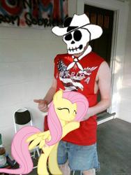 Size: 540x720 | Tagged: safe, fluttershy, g4, chair, irl, photo, ponies in real life, porch, redneck, the man they call ghost, thumbs up, true capitalist radio, united states