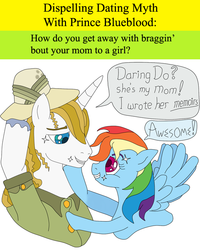 Size: 600x750 | Tagged: safe, artist:princeblueblood, daring do, prince blueblood, rainbow dash, g4, dispelling dating myth with prince blueblood, female, male, ship:bluedash, straight