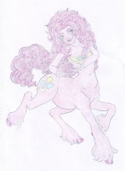 Size: 1024x1409 | Tagged: safe, artist:bellalullaby, pinkie pie, centaur, g4, bandeau, belly button, female, solo, traditional art