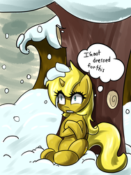 Size: 6000x8000 | Tagged: safe, artist:acharmingpony, oc, oc only, oc:ticket, alicorn, pony, absurd resolution, alicorn oc, cold, snow, snowfall, solo, thought bubble, tree, winter