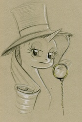 Size: 600x891 | Tagged: safe, artist:maytee, rarity, g4, female, hat, monocle, monocle and top hat, portrait, solo, top hat, traditional art