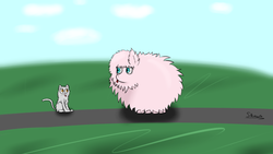 Size: 1280x720 | Tagged: safe, artist:spenws, oc, oc only, oc:fluffle puff, cat, :p, cute, encounter, fluffle puffing, flufflebetes, fluffy, ocbetes, tongue out