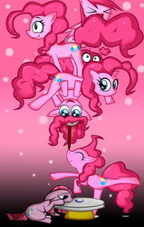 Size: 1280x2013 | Tagged: safe, artist:greedforgreen, pinkie pie, earth pony, pony, g4, female, happy, juggling, mare, multeity, pinkamena diane pie, sad, too much pink energy is dangerous