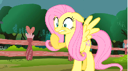 Size: 853x480 | Tagged: safe, screencap, fluttershy, pony, g4, magic duel, season 3, adorable distress, animated, cute, female, fence, solo, sweat