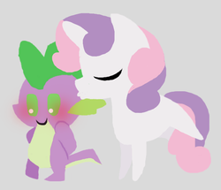 Size: 590x508 | Tagged: safe, artist:suapple, spike, sweetie belle, g4, blushing, female, kissing, male, pointy ponies, ship:spikebelle, shipping, straight