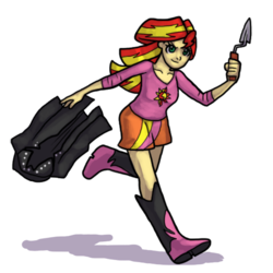 Size: 600x600 | Tagged: safe, artist:ominous-artist, sunset shimmer, equestria girls, g4, female, running, solo, trowel