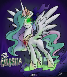 Size: 1600x1829 | Tagged: safe, artist:redapropos, artist:tlatophat, princess celestia, g4, clothes, colored, dark magic, female, jewelry, magic, peytral, shoes, solo, sombra eyes, tiara
