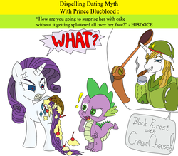 Size: 800x700 | Tagged: safe, artist:princeblueblood, prince blueblood, rarity, spike, pony, unicorn, g4, angry, butt, cake, catapult, cigar, dispelling dating myth with prince blueblood, helmet, plot