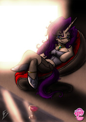 Size: 737x1040 | Tagged: safe, artist:viroveteruscy, rarity, anthro, g4, alternate hairstyle, chair, clothes, female, necklace, sitting, solo