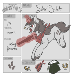 Size: 795x836 | Tagged: safe, artist:spideride, oc, oc only, oc:silver bullet, pony, unicorn, angry, bandana, gun, magic, male, nose ring, stallion, unshorn fetlocks