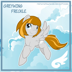 Size: 800x800 | Tagged: safe, artist:reina-kitsune, oc, oc only, oc:greywing feather, pegasus, pony, female, flying, freckles, mare, solo