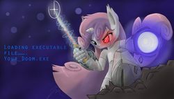 Size: 3500x2000 | Tagged: safe, artist:jamesmilhauser, sweetie belle, robot, anthro, g4, arm cannon, female, solo, sweetie bot, sword