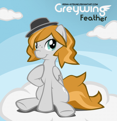 Size: 1000x1036 | Tagged: safe, artist:reina-kitsune, oc, oc only, oc:greywing feather, pegasus, pony, cloud, cloudy, freckles, hat, solo