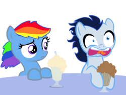 Size: 770x582 | Tagged: safe, artist:klarametalika, rainbow dash, soarin', g4, brain freeze, female, male, milkshake, ship:soarindash, shipping, straight