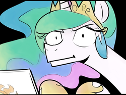 Size: 800x601 | Tagged: safe, artist:sunibee, princess celestia, g4, :|, colored, computer, female, laptop computer, reaction image, solo, that's enough internet for today