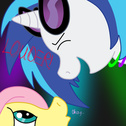 Size: 700x700 | Tagged: safe, artist:chey, dj pon-3, fluttershy, vinyl scratch, g4