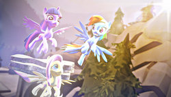 Size: 1191x670 | Tagged: safe, artist:wawor, fluttershy, rainbow dash, twilight sparkle, alicorn, pony, g4, 3d, female, gmod, mare, twilight sparkle (alicorn)