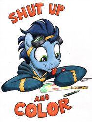Size: 2378x3144 | Tagged: safe, artist:mattings, soarin', g4, coloring, crayon, cute, drawing, goggles, male, soarinbetes, solo, tongue out, wonderbolts uniform