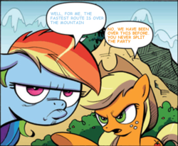 Size: 908x748 | Tagged: safe, artist:andypriceart, edit, idw, applejack, rainbow dash, g4, comic, dungeons and dragons, text edit