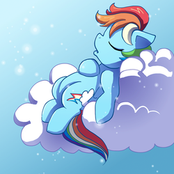 Size: 600x600 | Tagged: safe, artist:butterscotch25, rainbow dash, g4, cloud, female, sleeping, solo