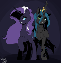 Size: 1280x1321 | Tagged: safe, artist:mylittlesheepy, nightmare rarity, queen chrysalis, changeling, changeling queen, pony, unicorn, ask thequeens, g4, female