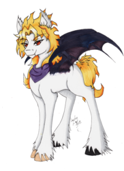 Size: 2100x2892 | Tagged: safe, artist:luckyryo, bat pony, pony, vampire, blank flank, dio brando, fangs, jojo's bizarre adventure, ponified, solo, traditional art