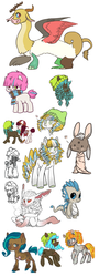 Size: 985x2734 | Tagged: dead source, safe, artist:spideride, oc, oc only, oc:catnip, oc:curiosity, oc:mango beatz, draconequus, dragon, earth pony, pegasus, pony, unicorn, amputee, beanie, blanket, blushing, breaker, camazotz, clothes, draconequus oc, female, freckles, hat, mare, scarf, smoking, sweater