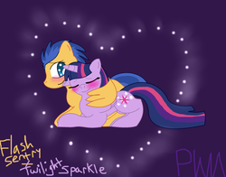 Size: 1024x803 | Tagged: safe, artist:pokewarriormelodies, flash sentry, twilight sparkle, alicorn, pony, g4, female, mare, ship:flashlight, shipping, twilight sparkle (alicorn)