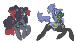 Size: 1514x859 | Tagged: safe, artist:spideride, oc, oc only, earth pony, pegasus, pony, female, mare, nose ring, ponytail, saddle