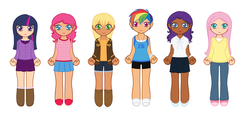 Size: 2944x1464 | Tagged: safe, edit, applejack, fluttershy, pinkie pie, rainbow dash, rarity, twilight sparkle, human, g4, dark skin, humanized, light skin, mane six, moderate dark skin