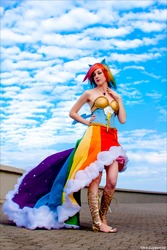 Size: 1976x2950 | Tagged: safe, artist:flying-fox, rainbow dash, human, g4, clothes, cosplay, dress, gala dress, irl, irl human, photo, solo