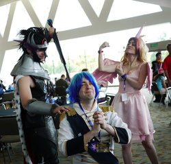 Size: 2289x2186 | Tagged: safe, artist:oshova750, artist:unkcos14, king sombra, princess cadance, shining armor, human, bronycon, bronycon 2013, g4, convention, cosplay, irl, irl human, photo, sword