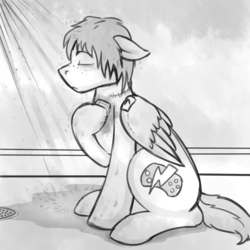 Size: 720x720 | Tagged: safe, artist:deyogee, pony, achievement hunter, lucky number seven, michael jones, monochrome, ponified, rooster teeth, shower, solo