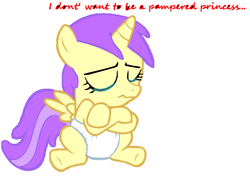 Size: 842x652 | Tagged: safe, alula, pluto, princess erroria, g4, /mlp/, 4chan, baby, caption, crying, diaper, female, sad, solo