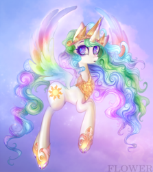 Size: 1077x1205 | Tagged: safe, artist:caramelflower, princess celestia, g4, female, flying, solo