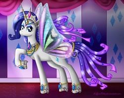 Size: 1650x1300 | Tagged: dead source, safe, artist:leffenkitty, rarity, g4, artificial wings, augmented, butterfly wings, crown, female, glimmer wings, jewelry, magic, magic wings, necklace, princess rarity, regalia, solo, sparkly wings, wings