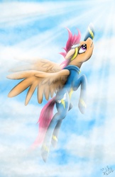 Size: 3300x5100 | Tagged: safe, artist:spiritofthwwolf, scootaloo, pegasus, pony, g4, female, flying, older, scootaloo can fly, solo, wonderbolt scootaloo, wonderbolts uniform