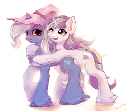 Size: 2909x2550 | Tagged: safe, artist:pyoo-kee-pony, trixie, oc, g4, blushing, canon x oc, female, hug, lesbian, shipping